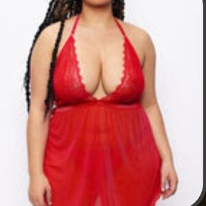 FREDERICK'S OF HOLLYWOOD Saffron Floral Lace Babydoll - Formula One Red / S